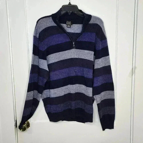 Jos A Bank Signature 1/4 Zip Merino Wool Men's Sweater Blue Size XL Striped - Picture 2 of 4